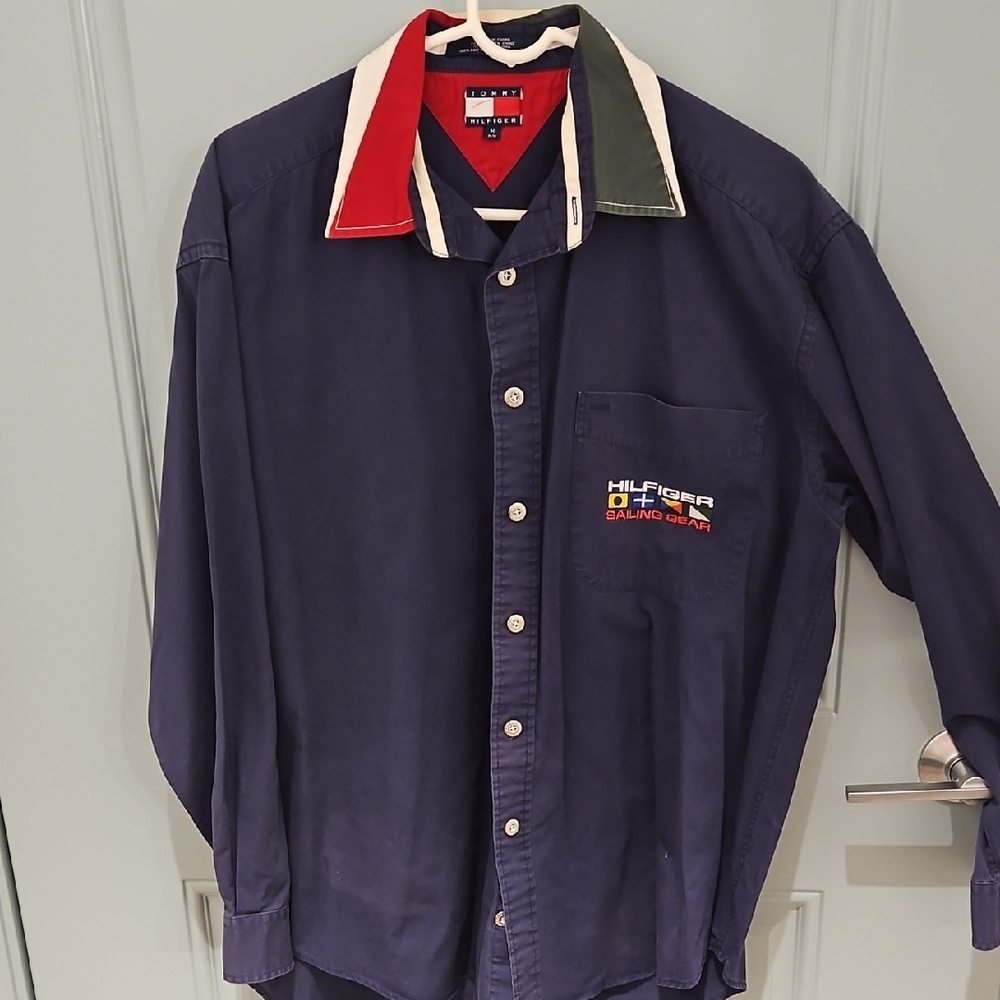 Tommy Hilfiger Nautical Navy Shirt with Tricolor Collar And Embroidery